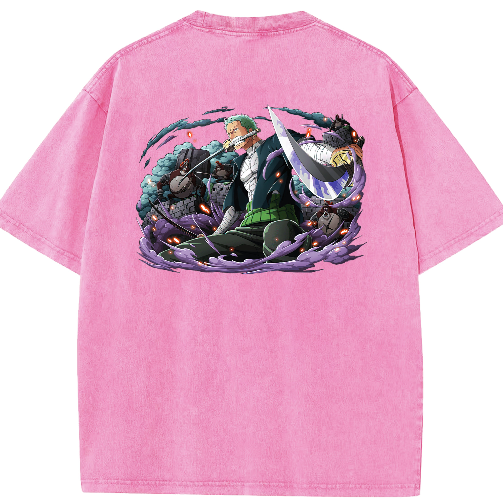 ワンピース ロロノア・ゾロ ONE PIECE Roronoa Zoro 綿100% ヴィンテージ風 半袖Tシャツ（背面プリント）